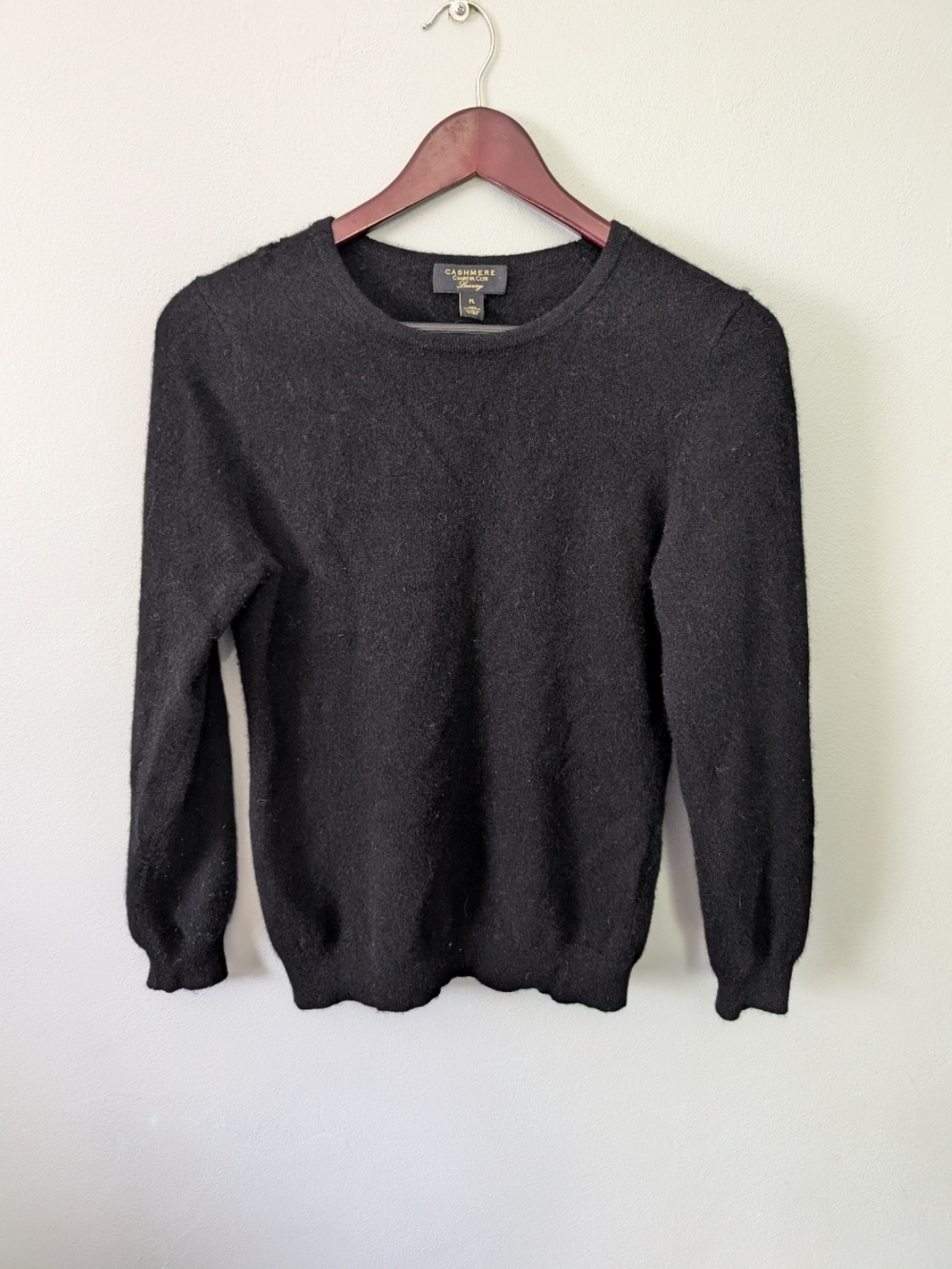 Charter Club Black Crewneck 100% Cashmere Long Sleeve Sweater Petite Large